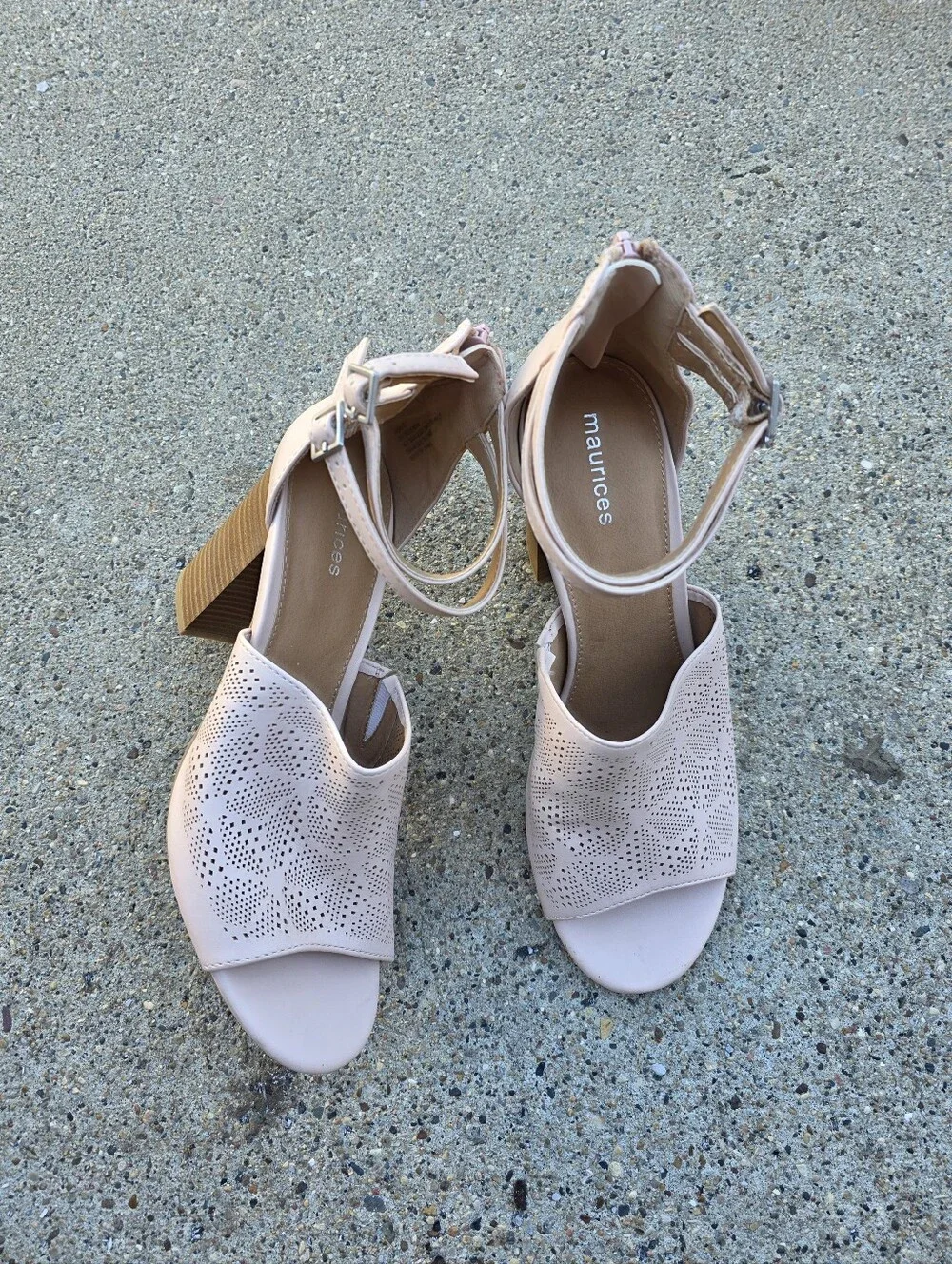 Maurices Light Blush Perforated Ankle Strap Sandals Women 9